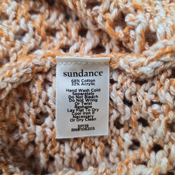 W Sundance Orange Open Knit Full Zip Sweater Jacket Size L Hooded Crochet Slouch - Picture 10 of 10